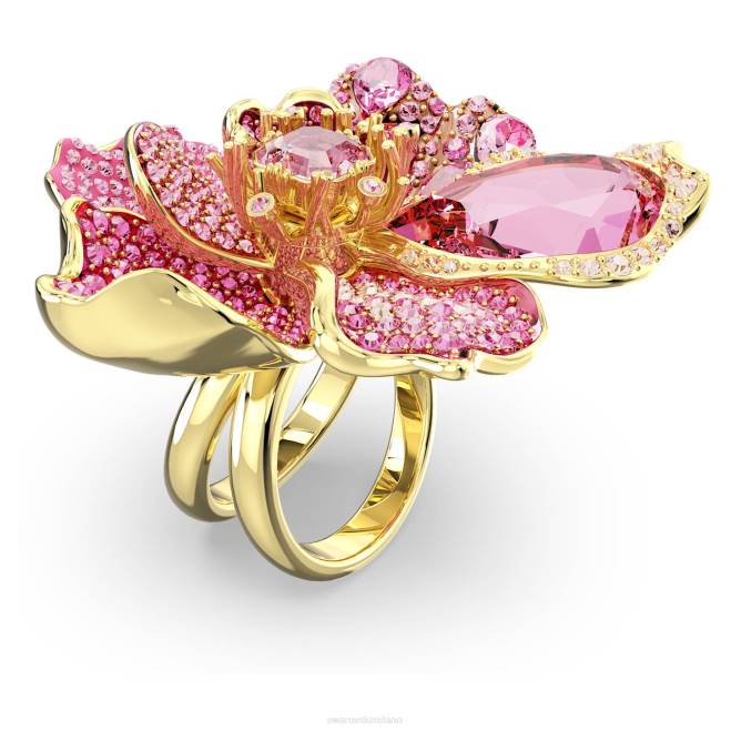 Swarovski DV4B1022 gioielleria pavé, fiore, rosa, placcato color oro anello da cocktail floreale