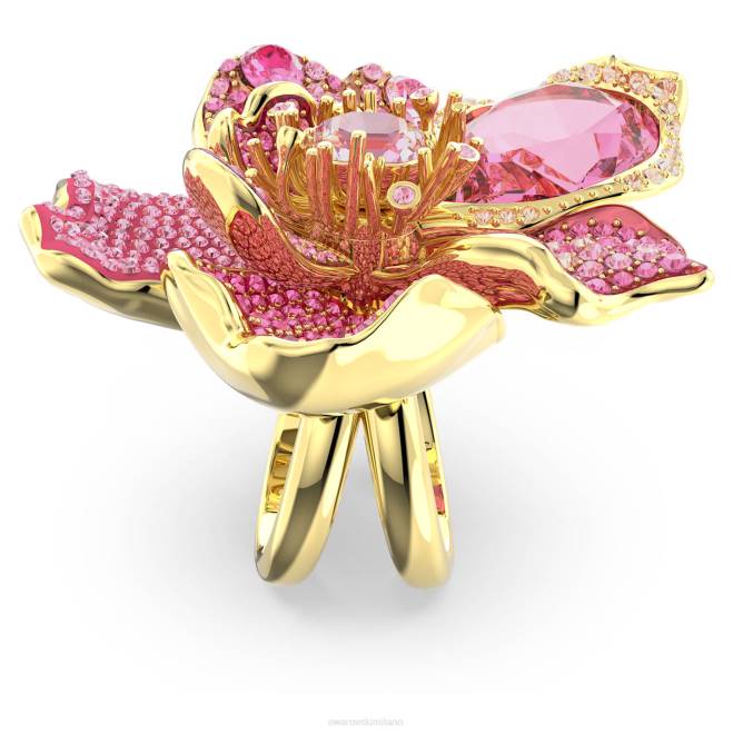 Swarovski DV4B1022 gioielleria pavé, fiore, rosa, placcato color oro anello da cocktail floreale