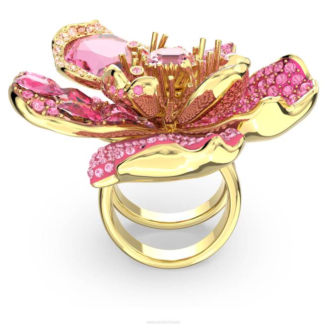 Swarovski DV4B1022 gioielleria pavé, fiore, rosa, placcato color oro anello da cocktail floreale