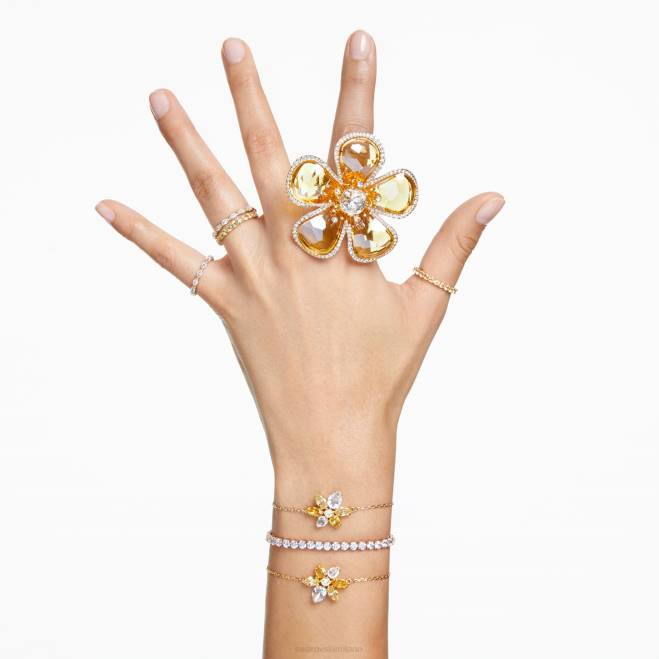Swarovski DV4B1023 gioielleria fiore, giallo, placcato color oro anello da cocktail floreale
