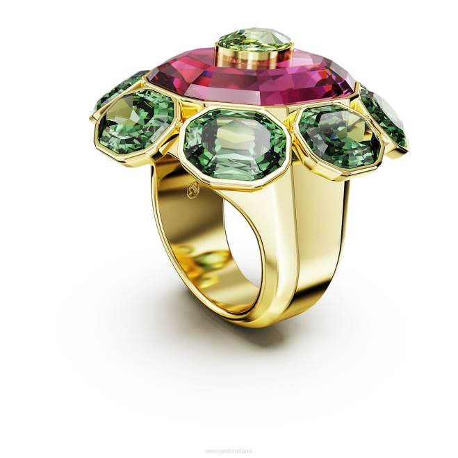 Swarovski DV4B1025 gioielleria tagli misti, multicolori, placcati oro anello da cocktail cromato