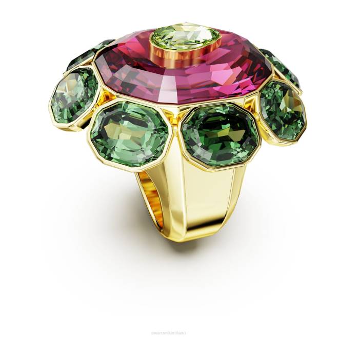 Swarovski DV4B1025 gioielleria tagli misti, multicolori, placcati oro anello da cocktail cromato