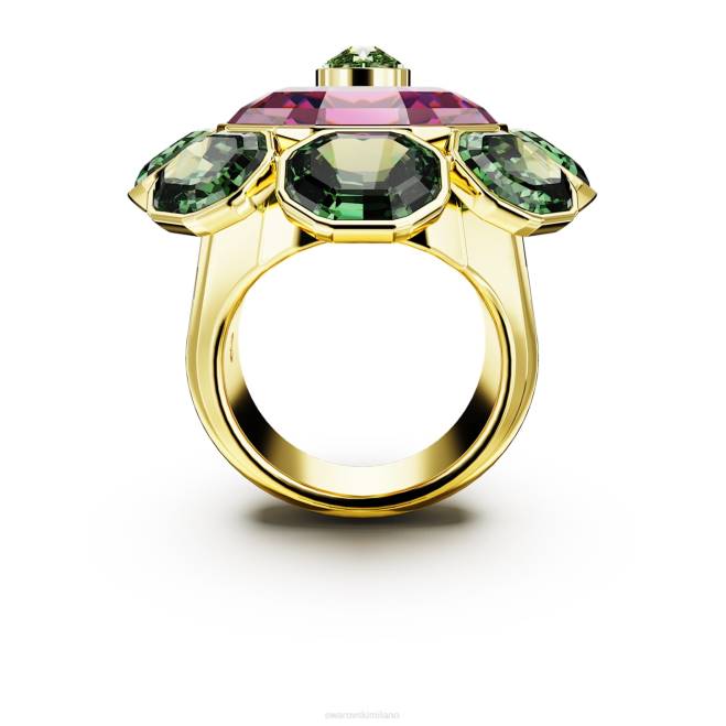 Swarovski DV4B1025 gioielleria tagli misti, multicolori, placcati oro anello da cocktail cromato