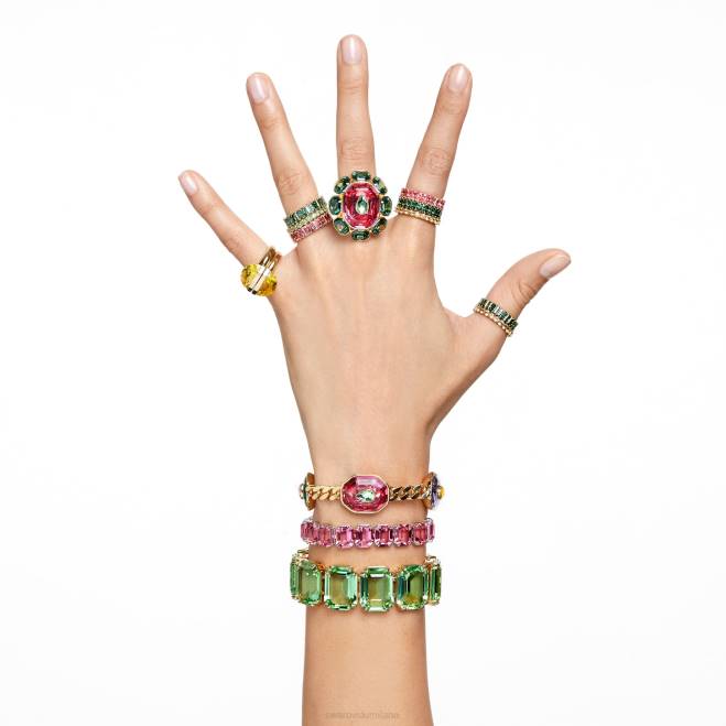 Swarovski DV4B1025 gioielleria tagli misti, multicolori, placcati oro anello da cocktail cromato
