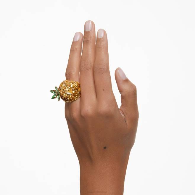 Swarovski DV4B1026 gioielleria ananas, multicolore, placcato color oro Anello da cocktail idilliaco