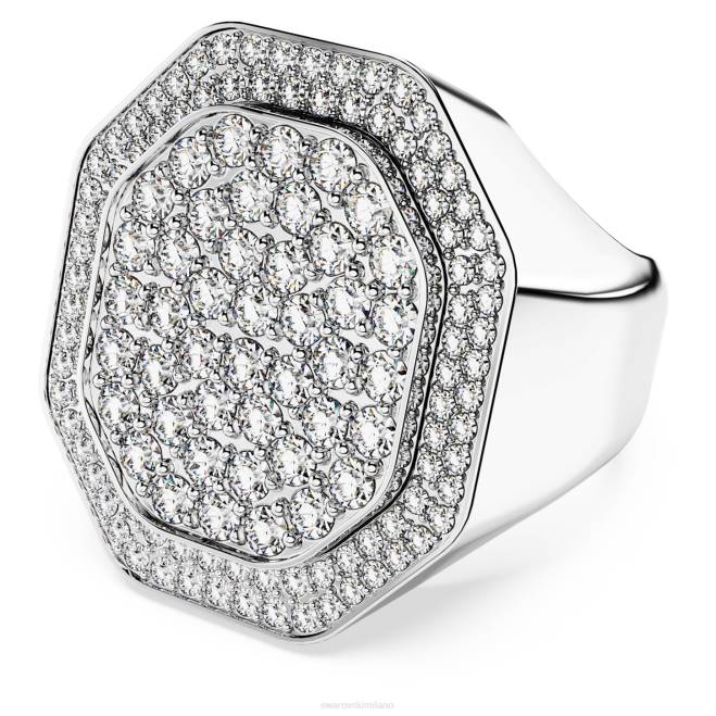 Swarovski DV4B1027 gioielleria forma ottagonale, bianco, placcato rodio anello da cocktail dextera
