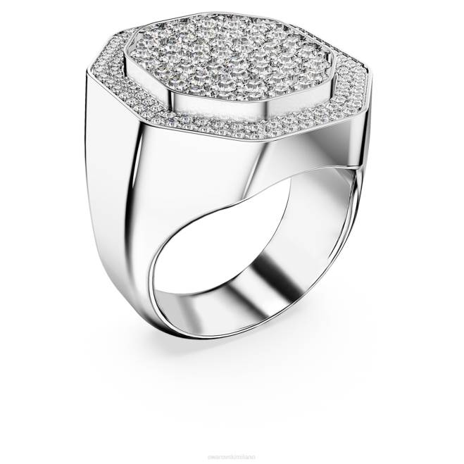 Swarovski DV4B1027 gioielleria forma ottagonale, bianco, placcato rodio anello da cocktail dextera