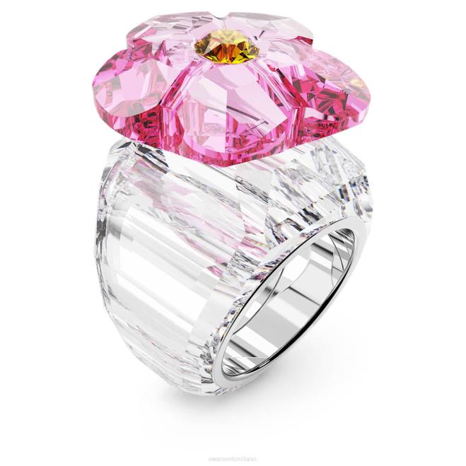 Swarovski DV4B1028 gioielleria fiore, rosa, placcato rodio anello da cocktail floreale