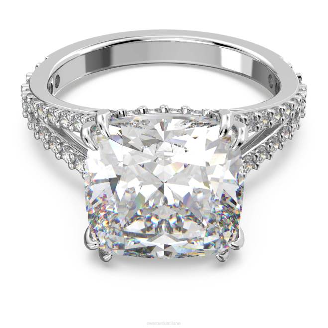 Swarovski DV4B1031 gioielleria taglio quadrato, pavé, bianco, placcato rodio anello da cocktail costellazione