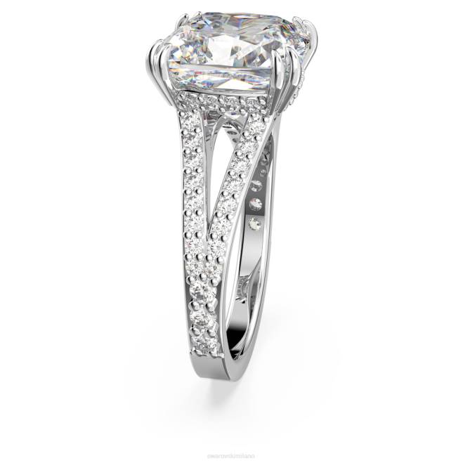 Swarovski DV4B1031 gioielleria taglio quadrato, pavé, bianco, placcato rodio anello da cocktail costellazione