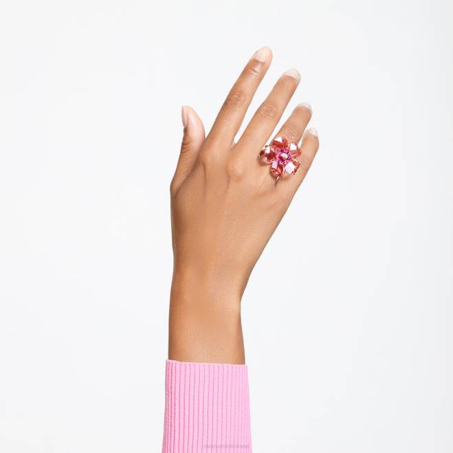 Swarovski DV4B1034 gioielleria fiore, rosa, placcato color oro anello da cocktail floreale