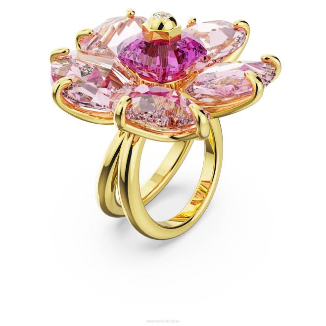 Swarovski DV4B1034 gioielleria fiore, rosa, placcato color oro anello da cocktail floreale