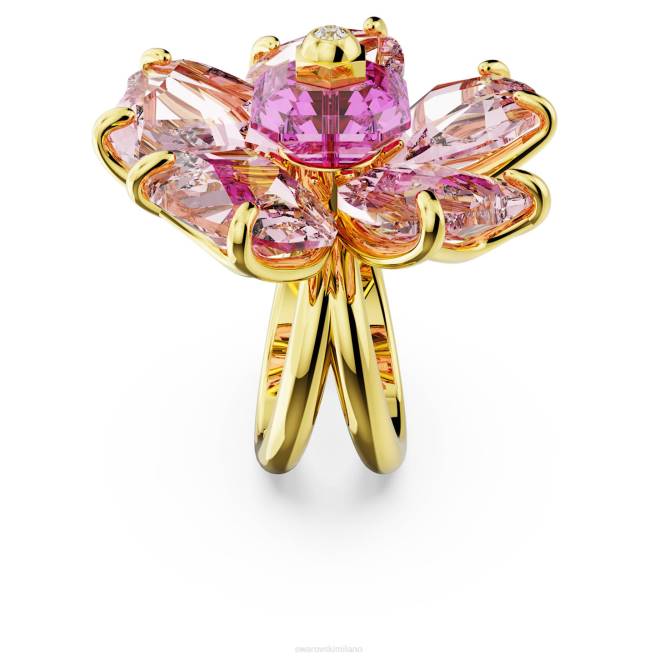 Swarovski DV4B1034 gioielleria fiore, rosa, placcato color oro anello da cocktail floreale