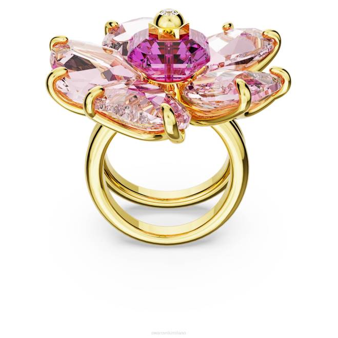 Swarovski DV4B1034 gioielleria fiore, rosa, placcato color oro anello da cocktail floreale