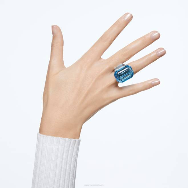 Swarovski DV4B1039 gioielleria taglio ottagonale, blu anello da cocktail lucente
