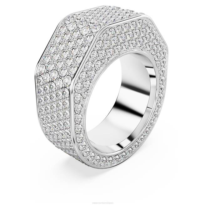 Swarovski DV4B1042 gioielleria forma ottagonale, pavé, bianco, placcato rodio anello di destrezza