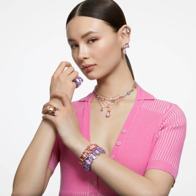 Swarovski DV4B1047 gioielleria taglio ottagonale, viola anello da cocktail lucente