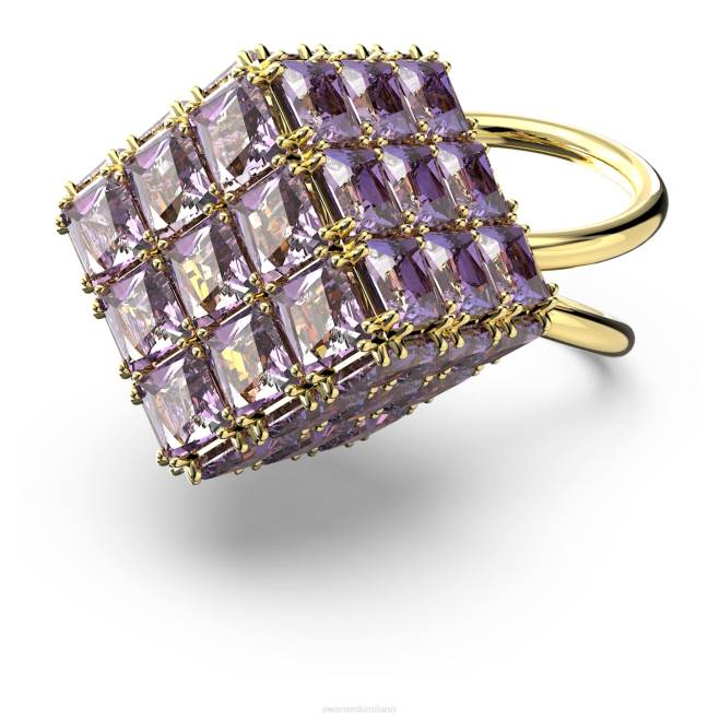 Swarovski DV4B1056 gioielleria taglio quadrato, viola, placcato color oro anello da cocktail curioso