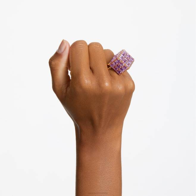 Swarovski DV4B1056 gioielleria taglio quadrato, viola, placcato color oro anello da cocktail curioso