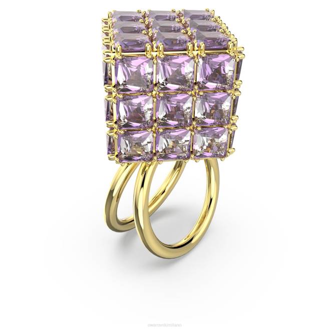 Swarovski DV4B1056 gioielleria taglio quadrato, viola, placcato color oro anello da cocktail curioso