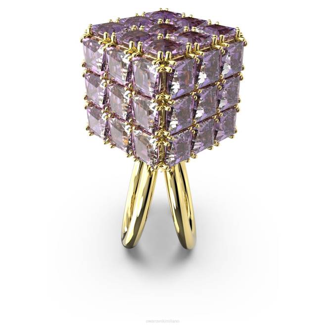 Swarovski DV4B1056 gioielleria taglio quadrato, viola, placcato color oro anello da cocktail curioso