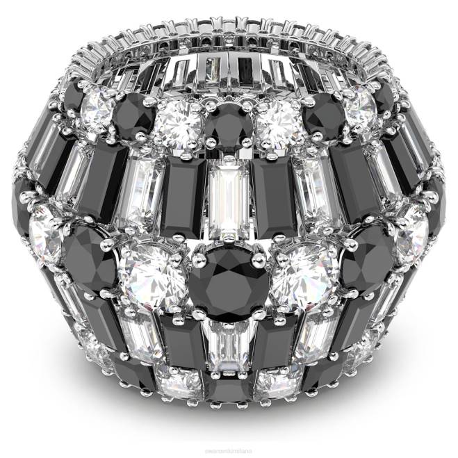 Swarovski DV4B1060 gioielleria tagli misti, neri, rodiati anello cocktail iperbole