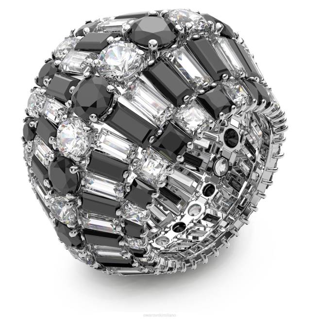 Swarovski DV4B1060 gioielleria tagli misti, neri, rodiati anello cocktail iperbole