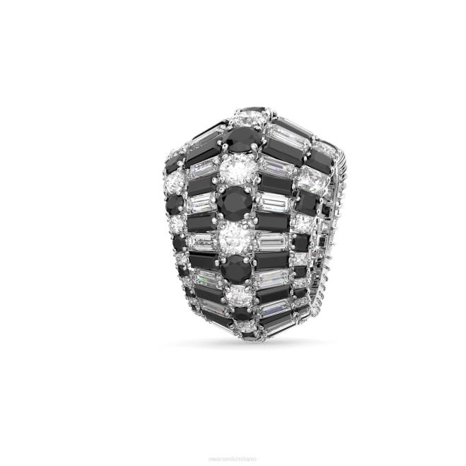 Swarovski DV4B1060 gioielleria tagli misti, neri, rodiati anello cocktail iperbole