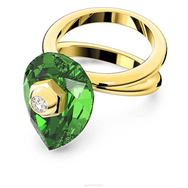 Swarovski DV4B1063 gioielleria taglio a pera, verde, placcato color oro anello numina