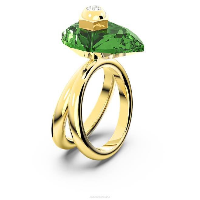 Swarovski DV4B1063 gioielleria taglio a pera, verde, placcato color oro anello numina