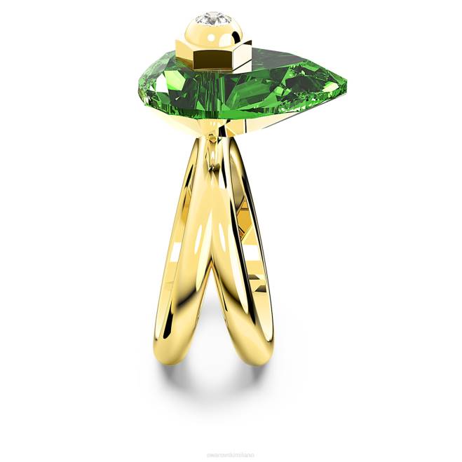 Swarovski DV4B1063 gioielleria taglio a pera, verde, placcato color oro anello numina