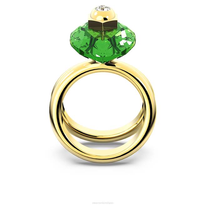 Swarovski DV4B1063 gioielleria taglio a pera, verde, placcato color oro anello numina