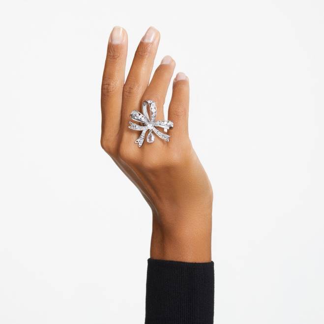 Swarovski DV4B1067 gioielleria fiocco, bianco, placcato rodio anello da cocktail Volta