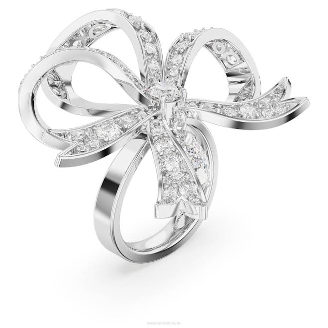 Swarovski DV4B1067 gioielleria fiocco, bianco, placcato rodio anello da cocktail Volta