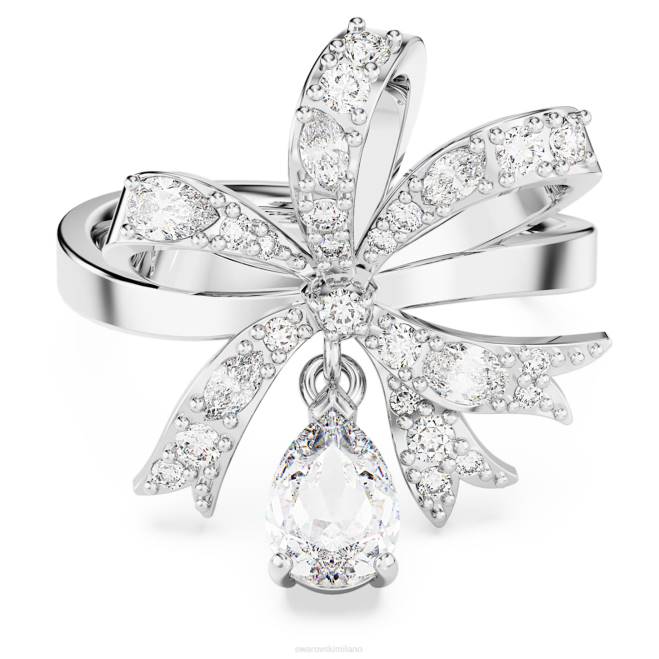 Swarovski DV4B1071 gioielleria fiocco, bianco, placcato rodio anello da cocktail Volta
