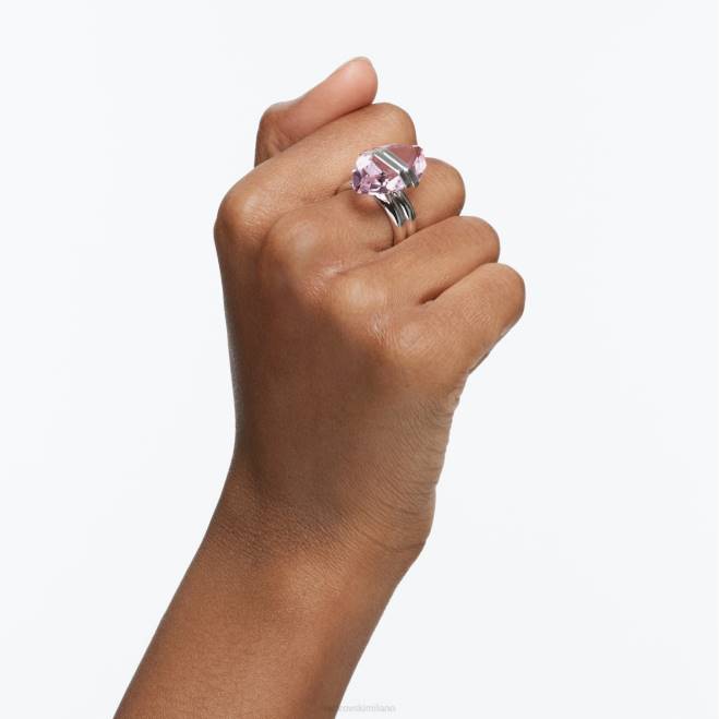 Swarovski DV4B1077 gioielleria chiusura magnetica, taglio a pera, rosa, placcato rodio anello lucente
