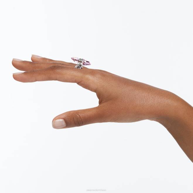 Swarovski DV4B1077 gioielleria chiusura magnetica, taglio a pera, rosa, placcato rodio anello lucente