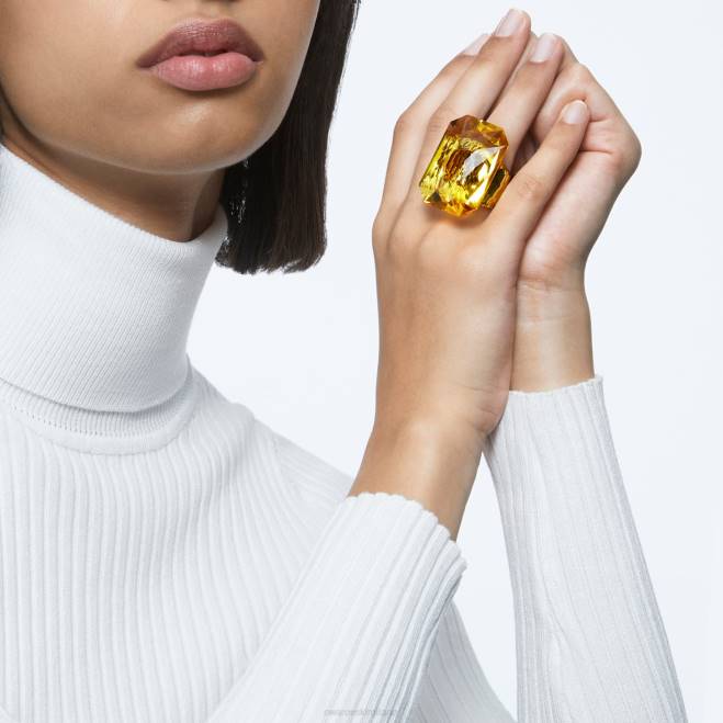 Swarovski DV4B1079 gioielleria cristallo oversize, taglio ottagonale, giallo anello da cocktail lucente