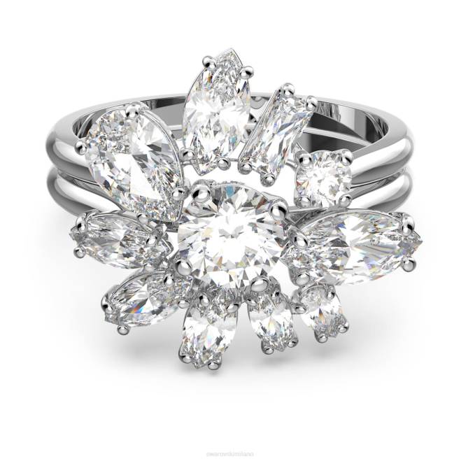 Swarovski DV4B1084 gioielleria tagli misti, fiore, bianco, rodiato anello da cocktail gema