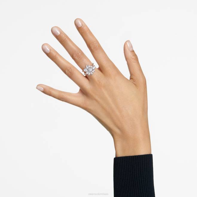 Swarovski DV4B1084 gioielleria tagli misti, fiore, bianco, rodiato anello da cocktail gema