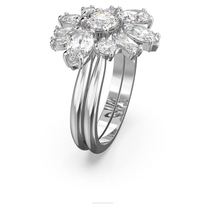 Swarovski DV4B1084 gioielleria tagli misti, fiore, bianco, rodiato anello da cocktail gema
