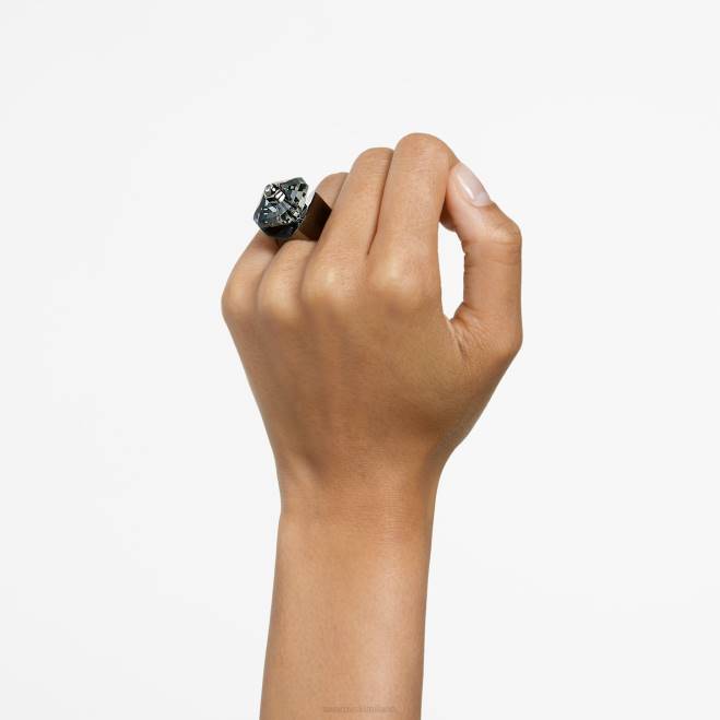 Swarovski DV4B1087 gioielleria taglio ottagonale, nero, placcato rutenio anello da cocktail numina