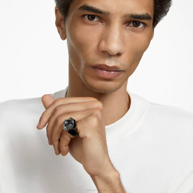 Swarovski DV4B1087 gioielleria taglio ottagonale, nero, placcato rutenio anello da cocktail numina