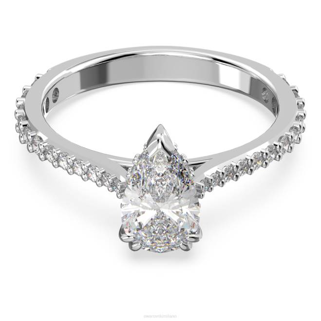 Swarovski DV4B981 gioielleria taglio a pera, pavé, bianco, placcato rodio Anello da cocktail Millenia