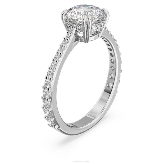 Swarovski DV4B987 gioielleria taglio principessa, pavé, bianco, placcato rodio anello da cocktail costellazione