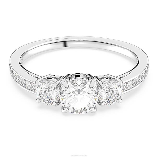 Swarovski DV4B977 gioielleria taglio rotondo, bianco, placcato rodio attirare l'anello della trilogia
