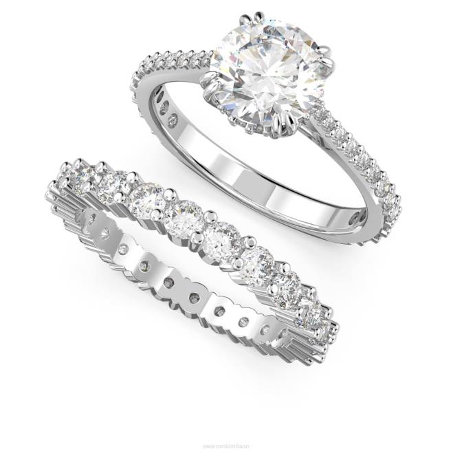 Swarovski DV4B384 gioielleria taglio principessa, bianco, placcato rodio anello della costellazione