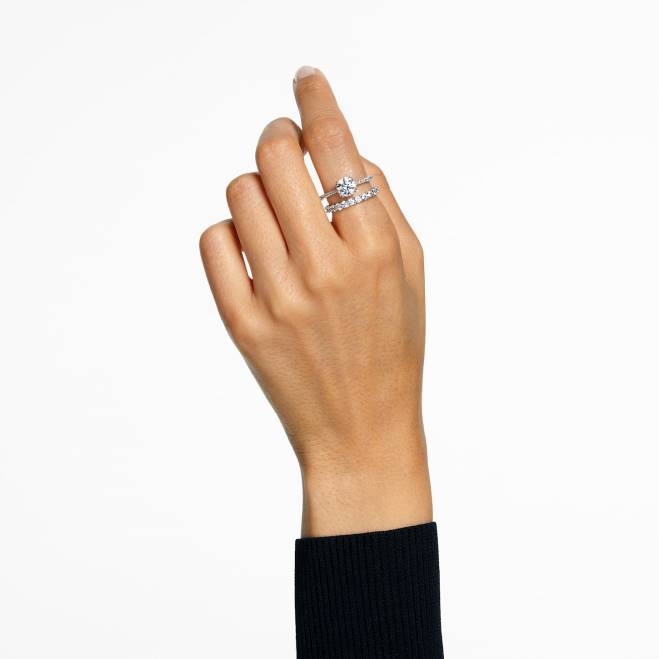 Swarovski DV4B384 gioielleria taglio principessa, bianco, placcato rodio anello della costellazione