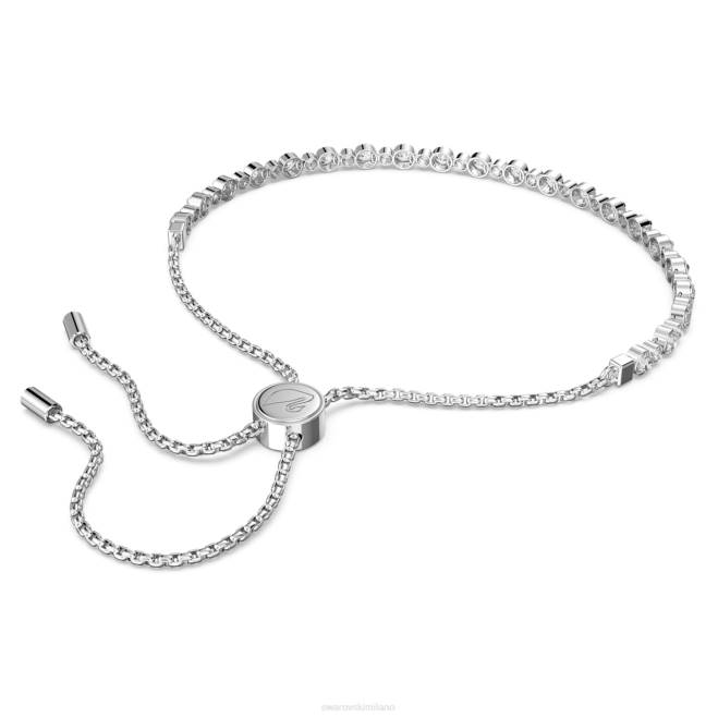 Swarovski DV4B419 gioielleria taglio rotondo, bianco, placcato rodio sottile braccialetto trilogy