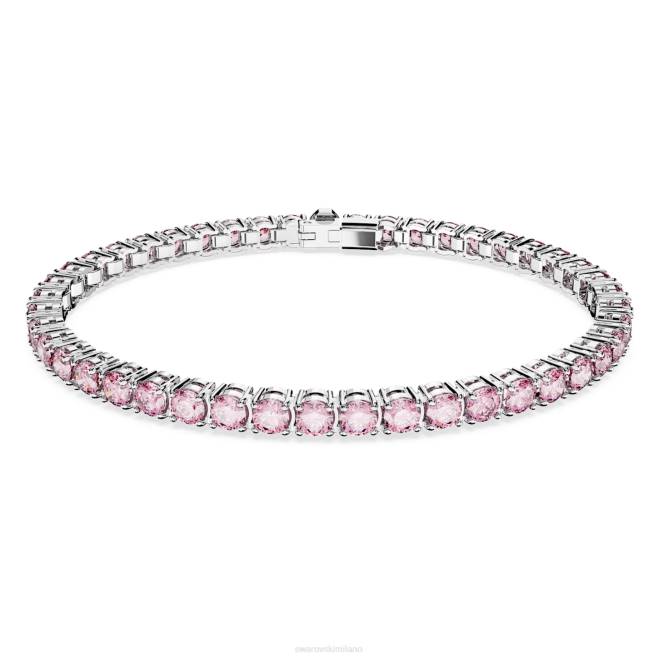 Swarovski DV4B554 gioielleria taglio rotondo, rosa, placcato rodio braccialetto tennis a matrice